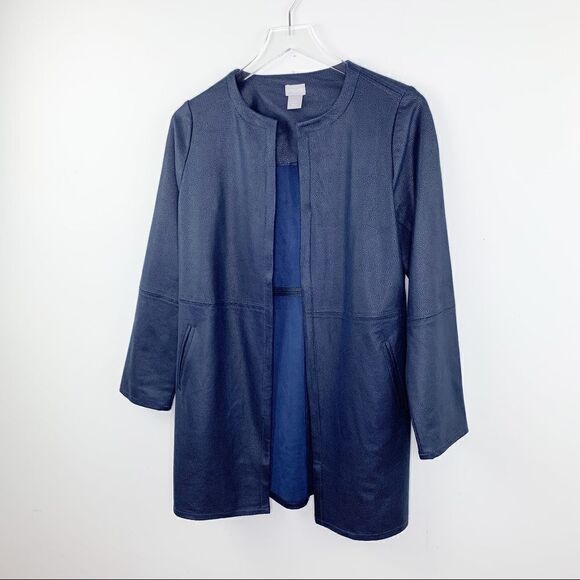 Chico’s Navy Vegan Leather/Suede Jacket Topper XS/2 - Picture 1 of 15